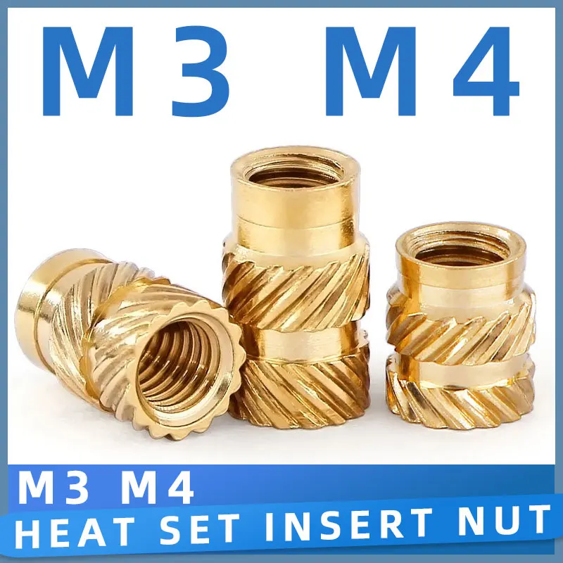 M3 M4 Závitové vložky Nuts pre 3D tlač Horúcej taveniny Knulovaná tepelná súprava mosadzná vložka pre vloženú plastovú sortiment meďnatého sortimentu