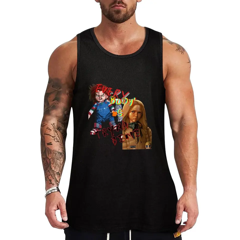 M3gan vs Chucky-Everybody's tryna be me tank top športovej vesty pánske telocvičňové tričko Gym oblečenie pre mužské tričko Pánska posilňovňa
