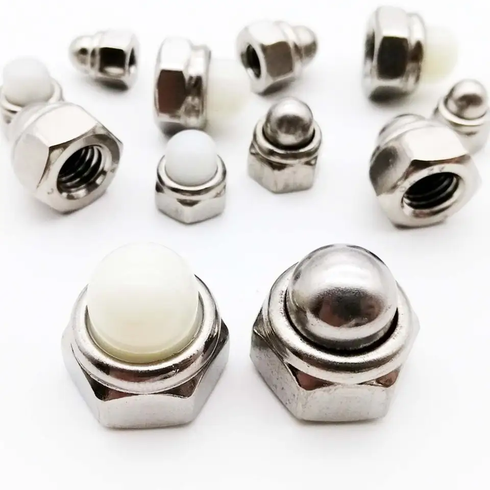 M4 M5 M6 M8 M10 M12 304 Nerezová oceľ HEX HEX NYLON vložka LOCK NUT Self-Locking Nylock Locknut s krytom uzáveru ACORN DOME DIN986