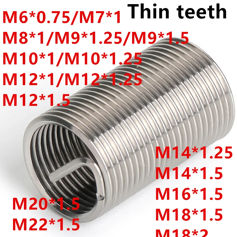 M6M7M8M9M1012X1.25-M22X1.5 SUS304 tenké zuby drôt vložka vložky obalu skrutkovacia skrutka helikoilový drôt na opravu závitu vložky1000