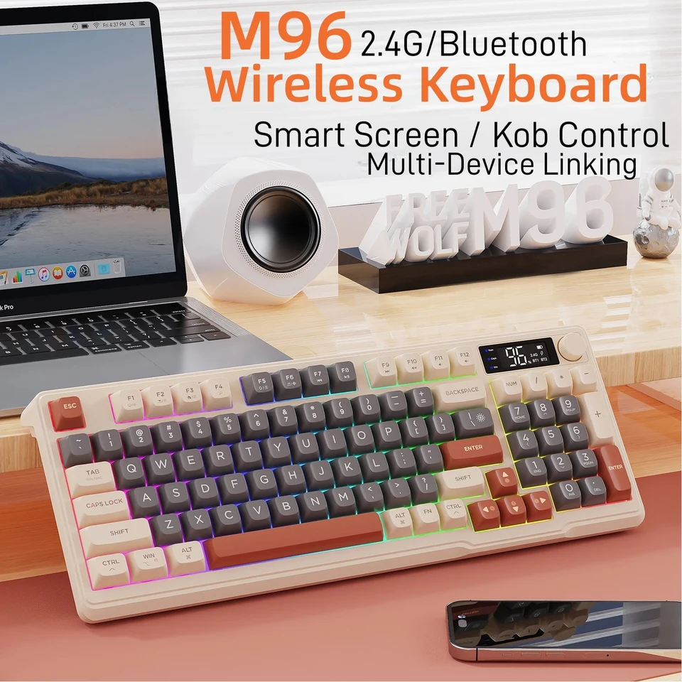 M96 Gaming Mechanická klávesnica Bluetooth/2.4G režim s obrazovkou displeja a rotačným tlačidlom hlasitosti bezdrôtového tabletu Klávesnica laptop