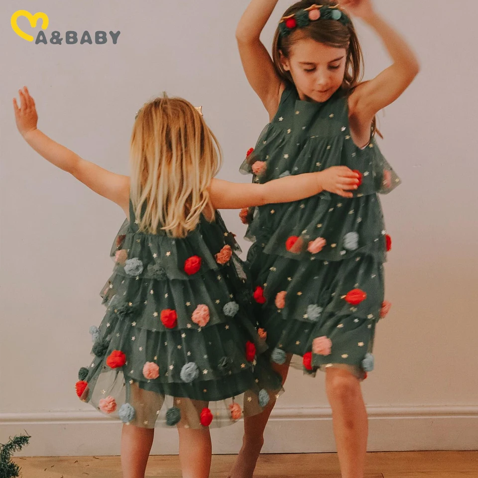 MA & Baby 1-6y Vianoce dieťa Dievčatá Dievčatá Šaty batoľa deti Detské deti hviezda loptičiek bez rukávov vrstvené puty Tulle Party Chayses kostýmy