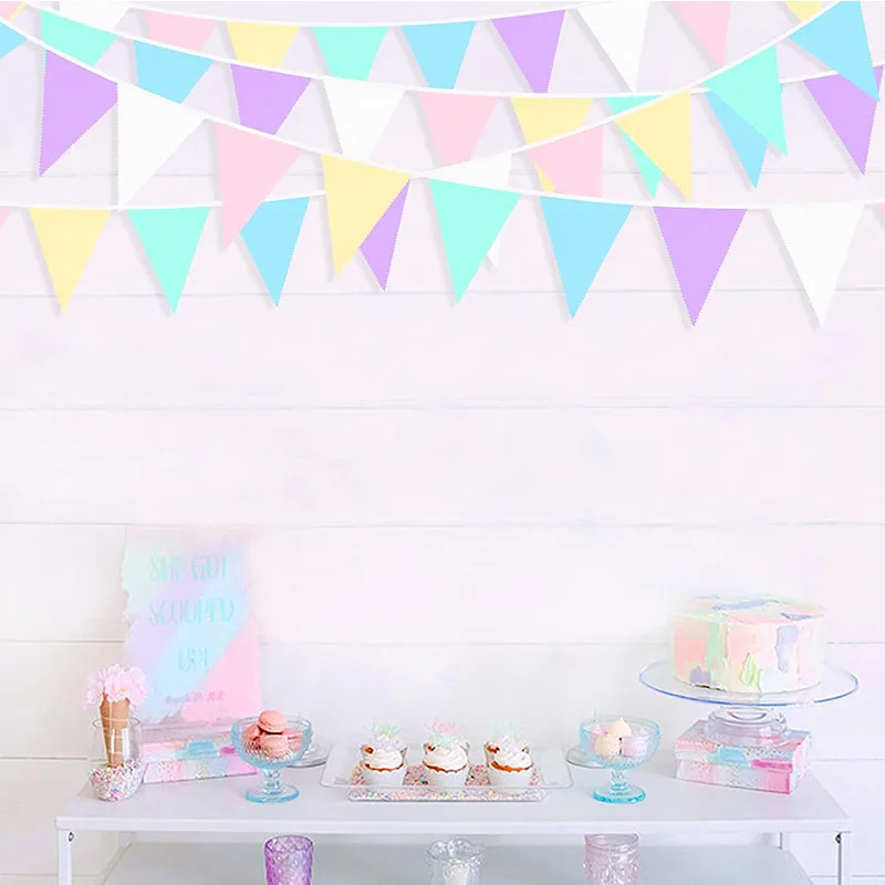 Macaron Baby Shower Pennant Banner Tkanina Pastel jednorože