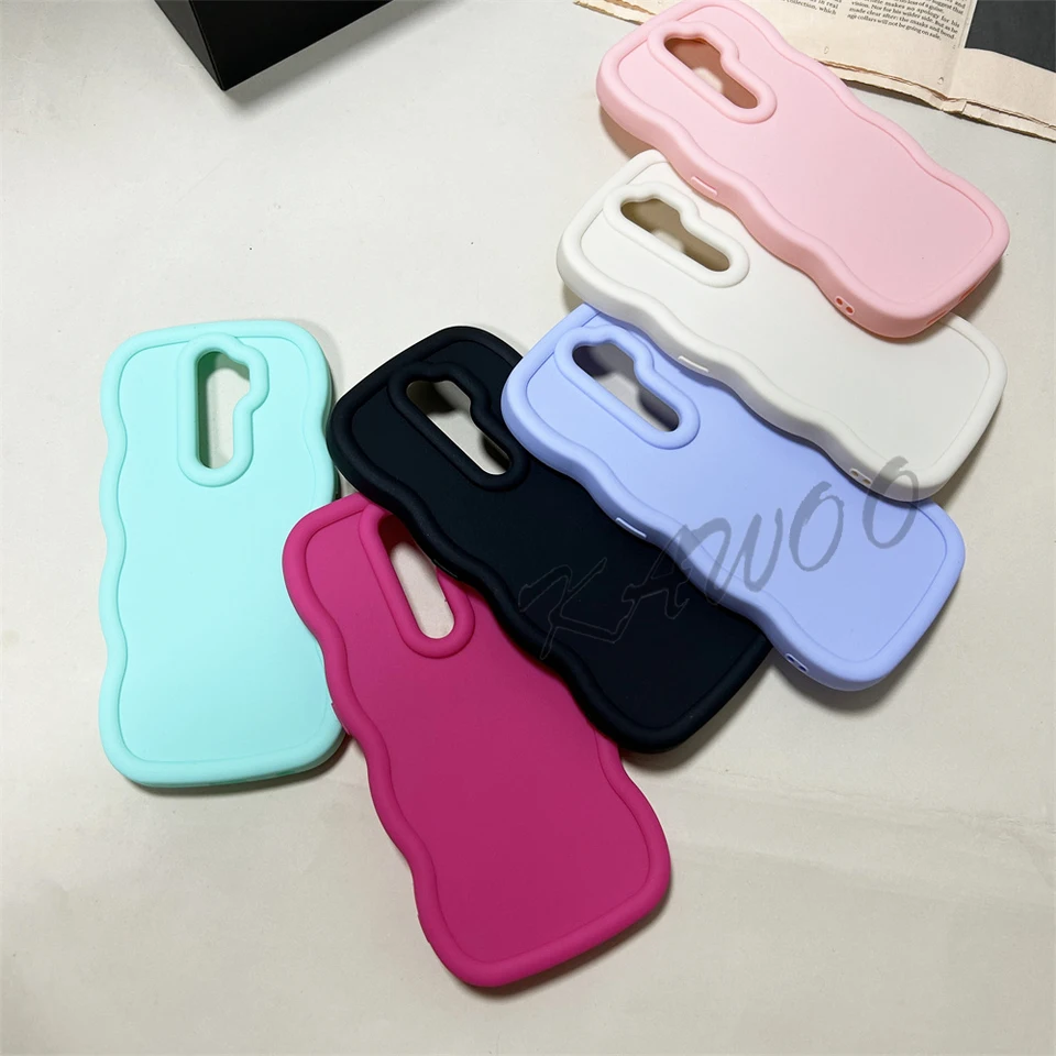 Macaron Colors Curly Rám Soft TPU Puzdový kryt pre Redmi Note 8 Pro 9 9S 8a Wavy Bumper Slim Shockproof Coque Coque