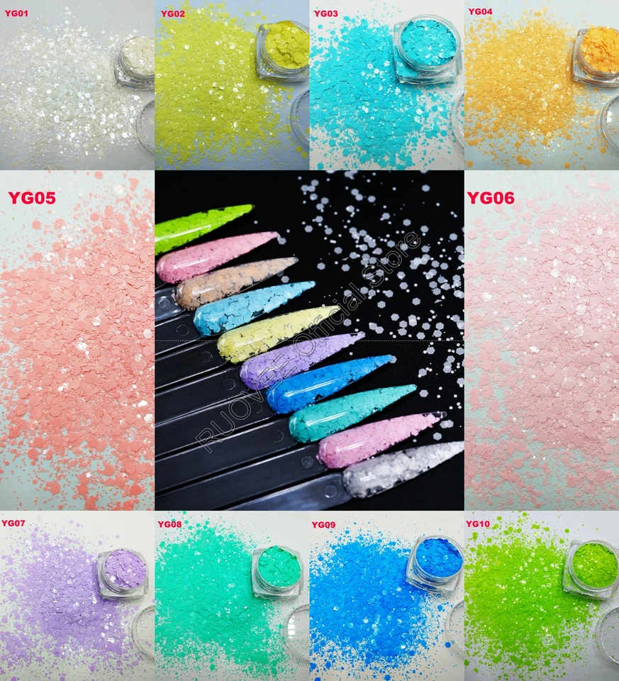 Macaron Neon 8 Color Solvent-rezistentný na nechty Lastle Mix Hexagon Flowin Farebné robustné nechty vločky na nechty DIY Gel lak lakeup tela umenia