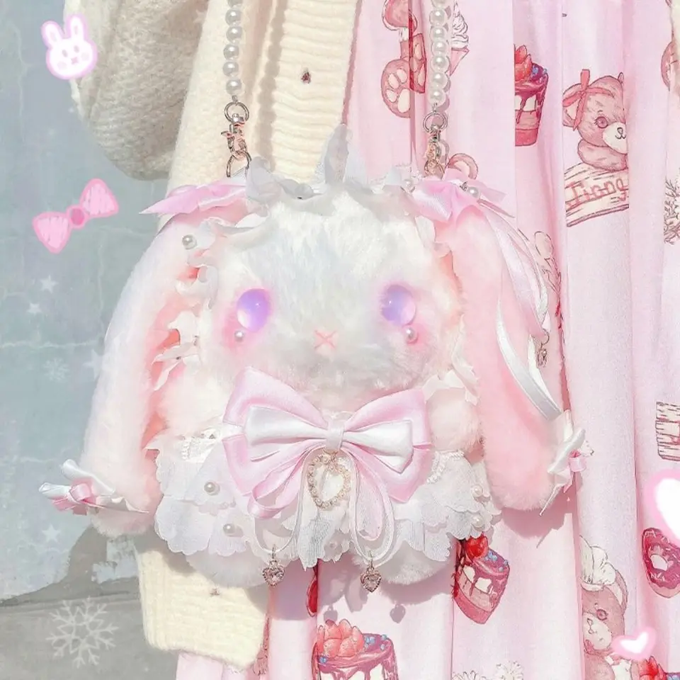 Macaron Rabbit Bag Dámske tašky na rameno roztomilé lolita ručne vyrábané tašky čipky na luk