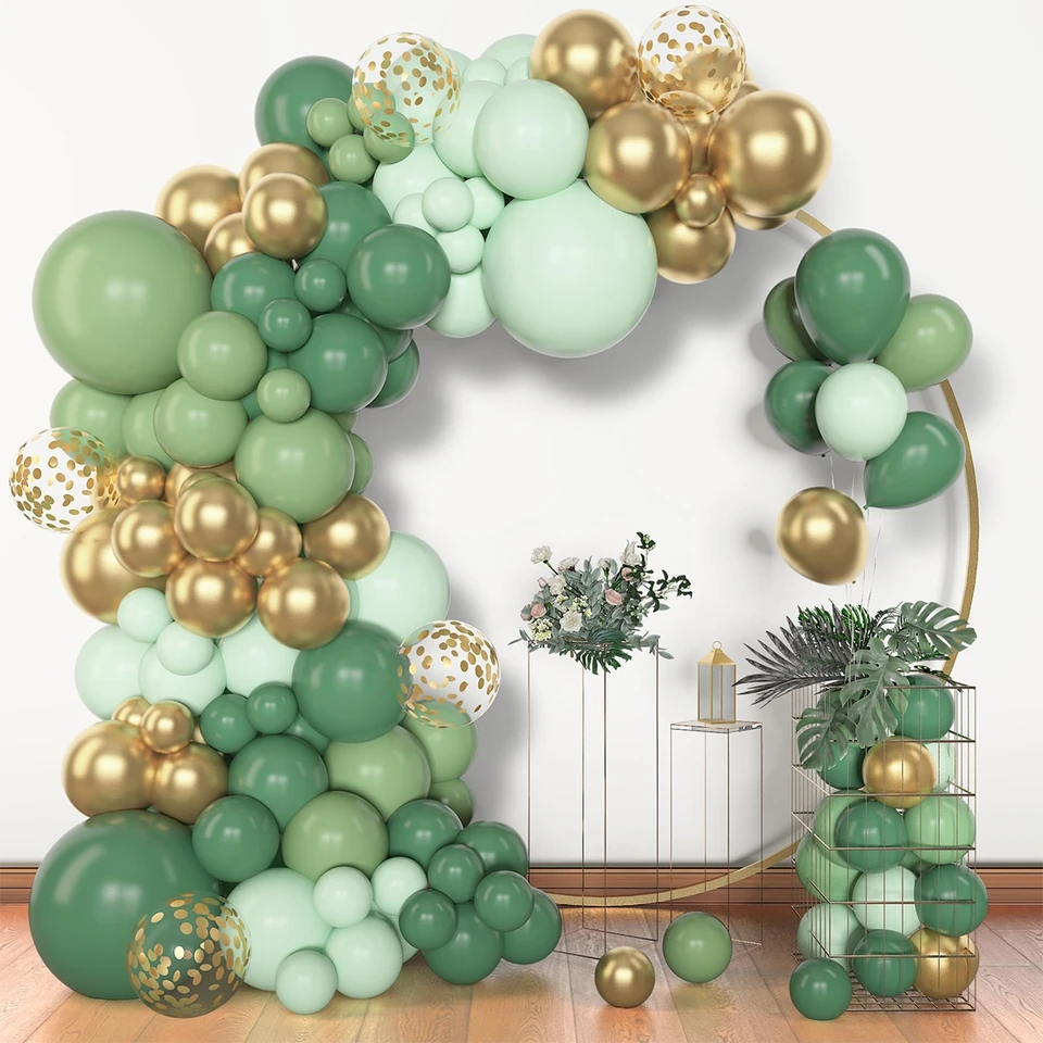 Macarone Green Balón Garland Arch Kit Svadobná narodeninová oslava dekorácie Deti dospelé bábätko kovové konfety latex Ballons