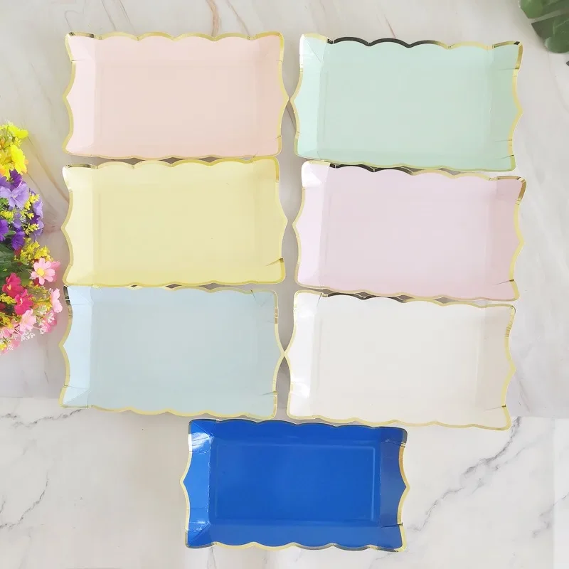 Macaronová farba obdĺžnikový papierový taniere piknikový kemping papier Papier všetko najlepšie k narodeninám dekora