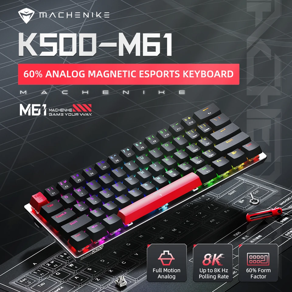 Machenike K500-M61 Mechanická klávesnica s analógom Magnetic Swtich Rapid Trigger Režim 60% RGB 8K volebná rýchlosť herná klávesnica