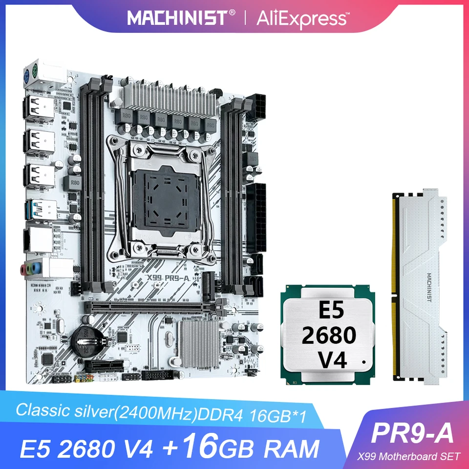 Machinista PR9-A XEON X99 Combo Combo LGA 2011-3 E5 2680 V4 CPU + 16 GB 2400 MHz DDR4 ECC Memory Kit NVME M.2 SATA