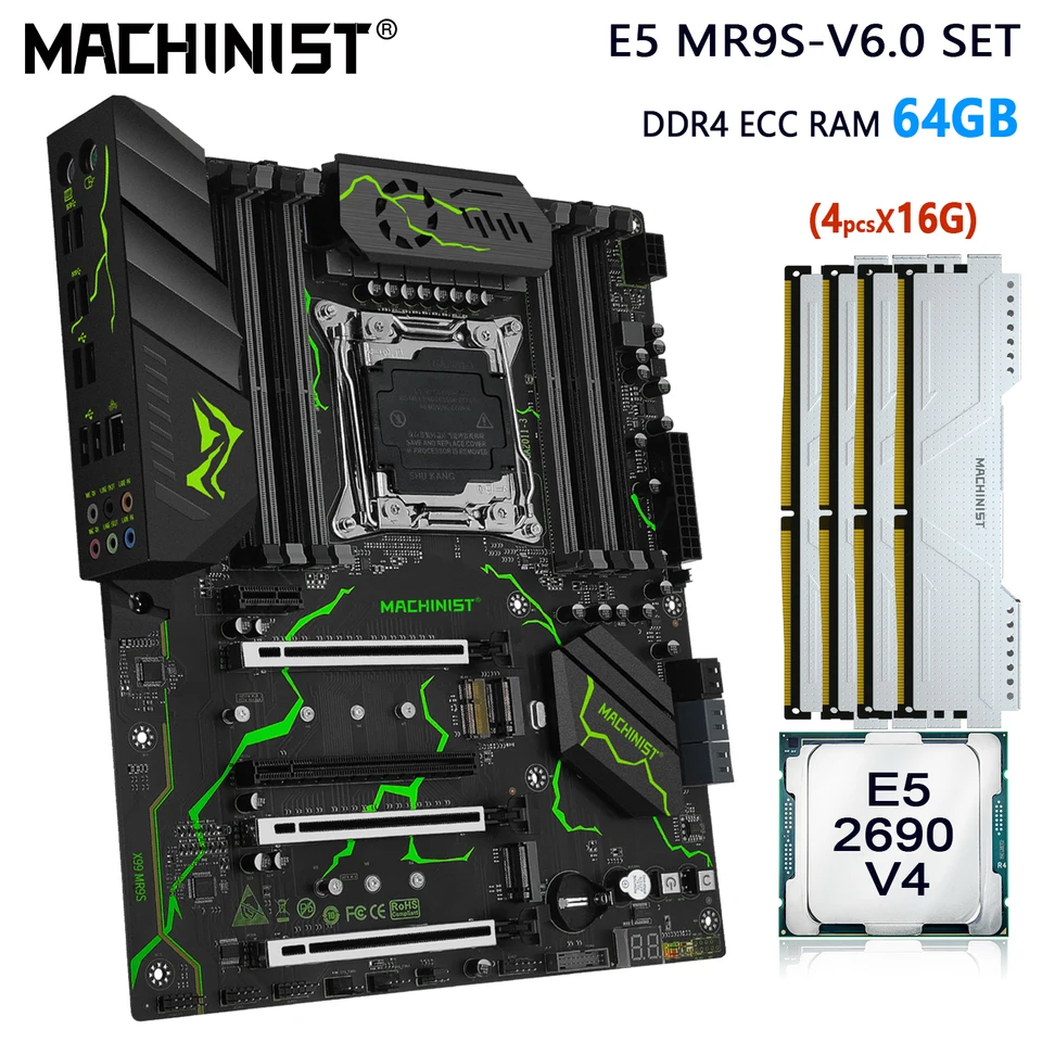 Machinista X99 Základná doska LGA 2011-3 Kit Xeon E5 2690 V4 procesor CPU 64 GB (4*16g) DDR4 ECC RAM MAMENE SSD M.2 ATX MR9S