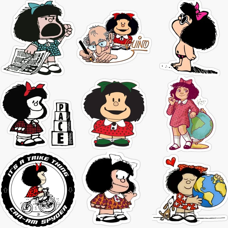 Mafalda Quino Comics Cutoon Caon nálepka pre zakryté škrabance ozdobiť okno vozidlo Nákladné miestnosti stolové stolové chladničky Doplnky Doplnky