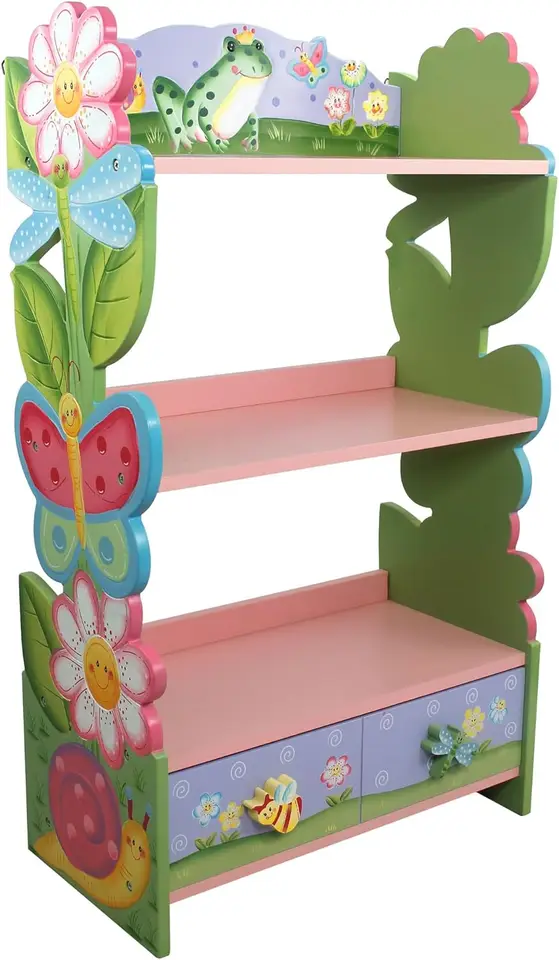 Magic Garden viacúrovňová drevená detská knižnica a úložné zásuvky, viacfarebné