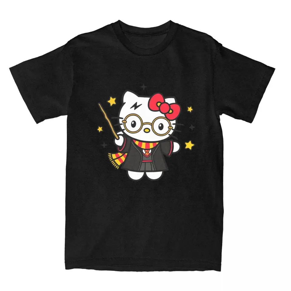 Magic Hello Kitty T-Shirt Men Fashion Cotton Tee tričko okrúhly golier s krátkym rukávom tričko nové vrcholy príchodu