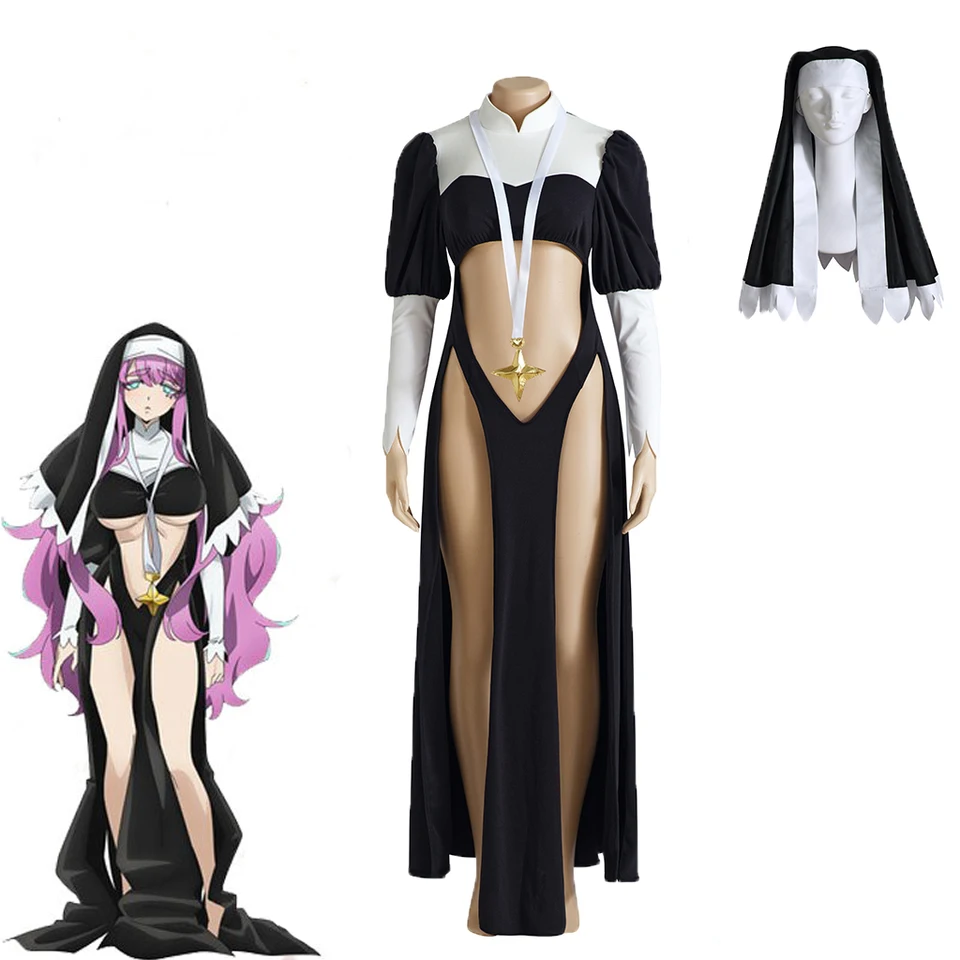 Magické dievčatá sestry gigant cosplay kostýmy Ženy sexy mníška čierne šaty Uniforma Halloween outfity