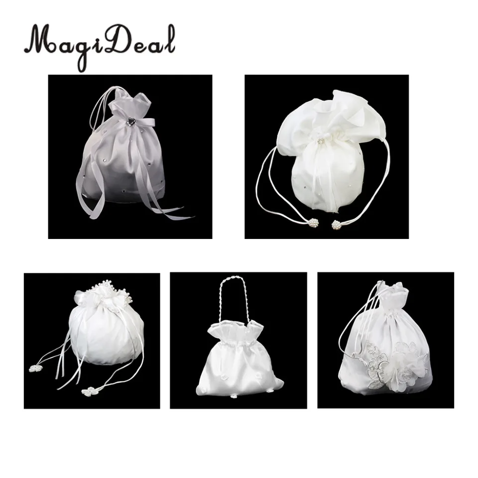 Magideal Satin Pearl Svadobné svadobné kvety Dievčatá Dolly Bag Svadba Svadba