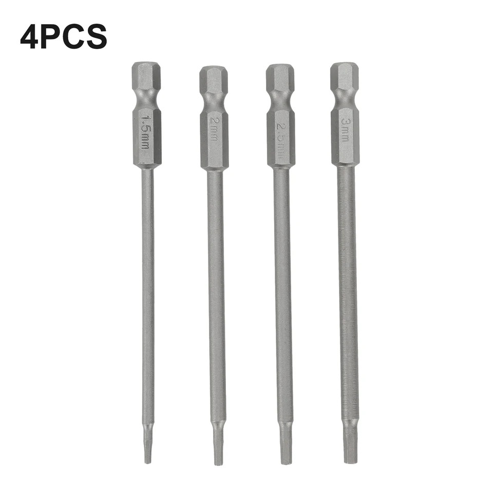 Magnetická bit bit s skrutkovačom, 4ks 1 5 mm 2 0 mm 2 5 mm 3 0 mm hex Driem Bits, rýchle pripojenie, ľahké manipulovanie