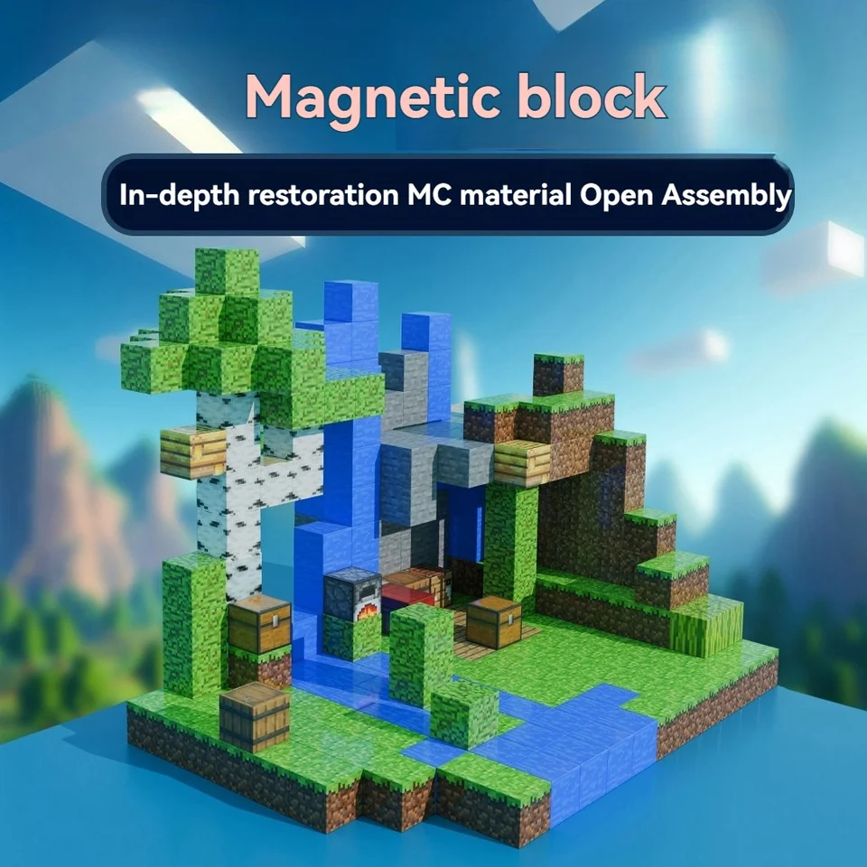 Magnetické bloky bud-Build Mine Cube Magnet Word Set pre detské senzorické hračky pre batoľatá darčeky Construction Hračky