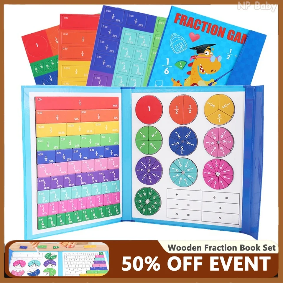 Magnetické frakcie Výučba matematických hračiek, Math Mastery Montessori Magnetic Fraction Puzzle, deti aritmetické učenie výučby