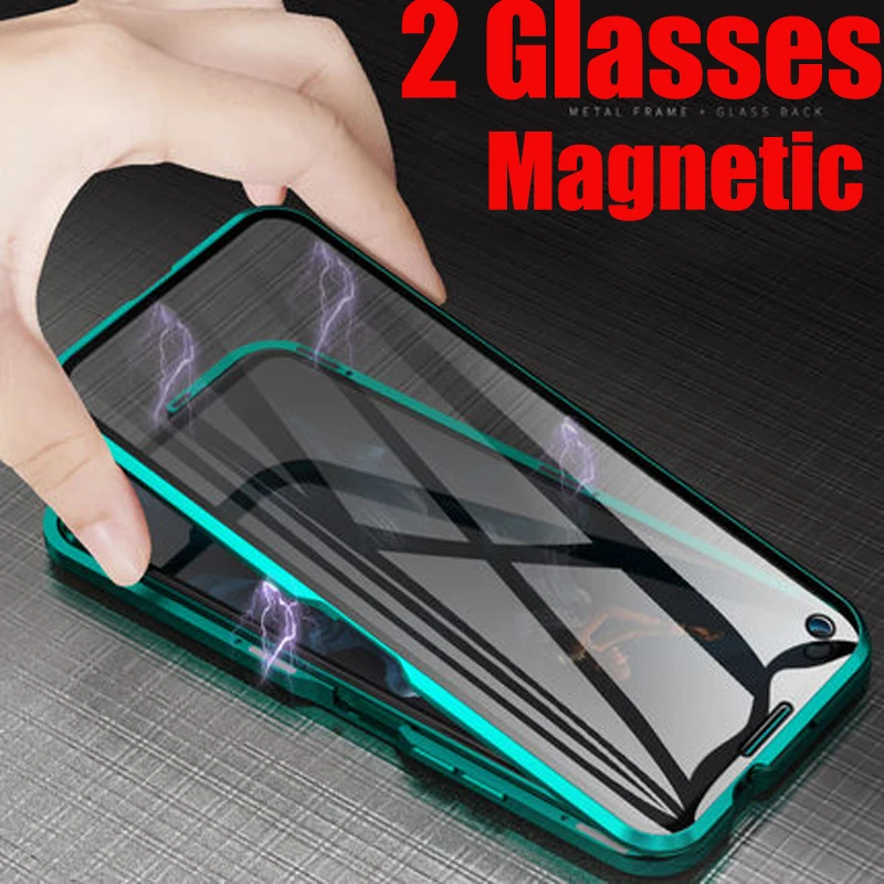 Magnetické kovové puzdro s dvojitým sklom pre Huawei P40 P30 P20 Pro Lite Teefleck Bumper pre Mate 40 30 20 Pro Nova 4e 5t Honor 20 y9s 9x