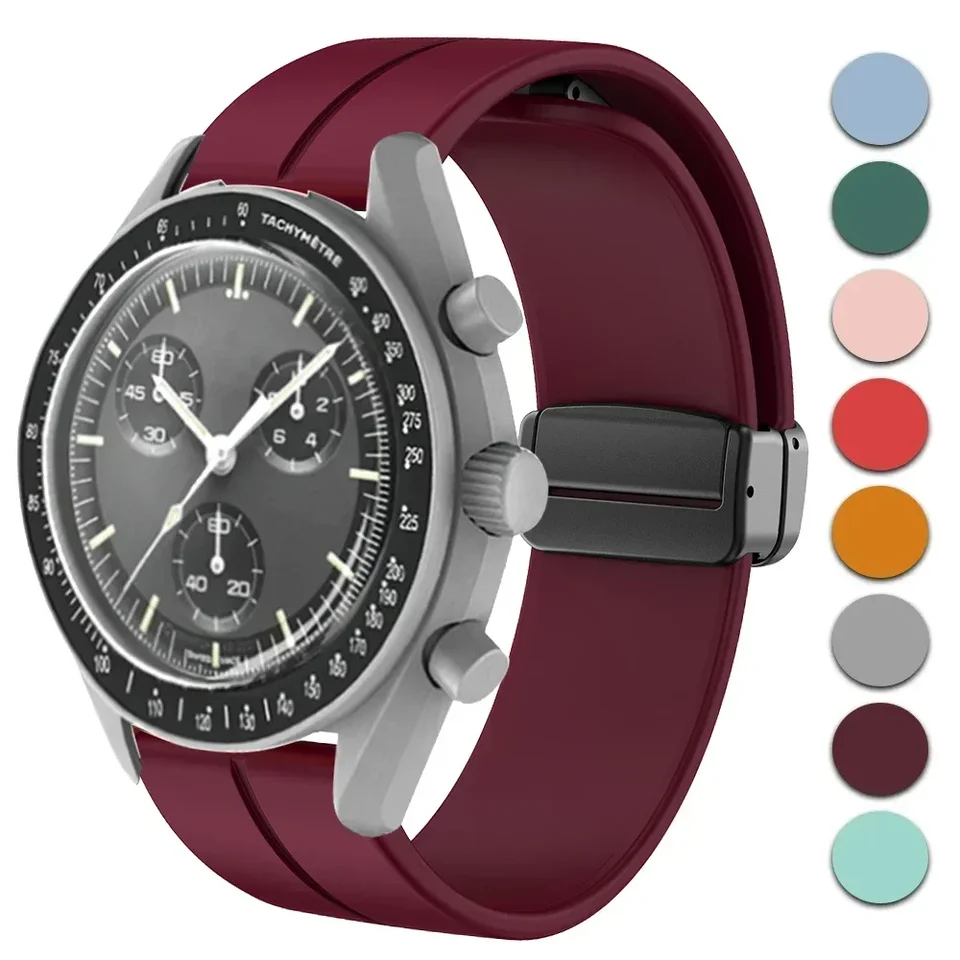 Magnetické spony remienok pre Omega X Swatch Spoločnosť Moonswatch Soft Silikone Band 20mm Men Moon Moon Mercury Mercury Športový náramok