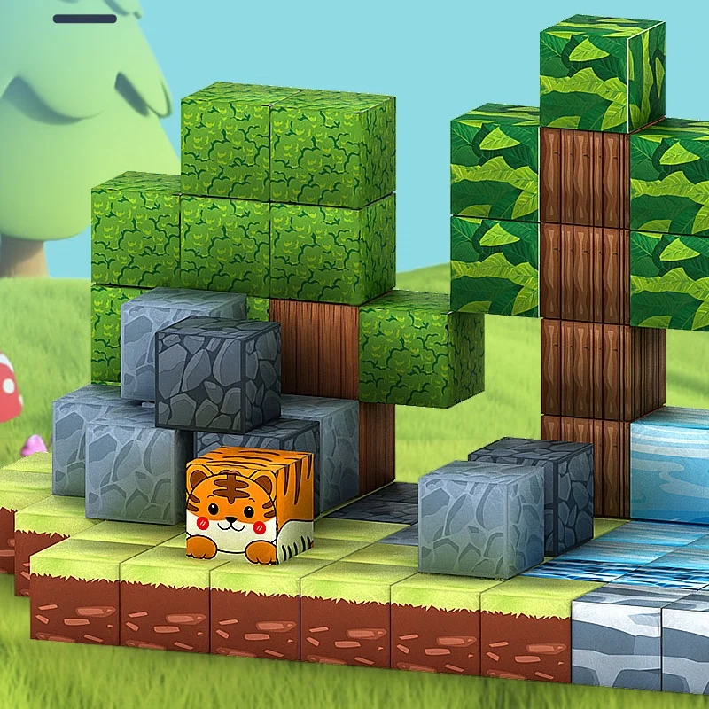 Magnetické stavebné bloky Mine World Cube Magnet World Set for Kid Age 3+ Tiger Freely zostavte hádanky darčeky hračiek
