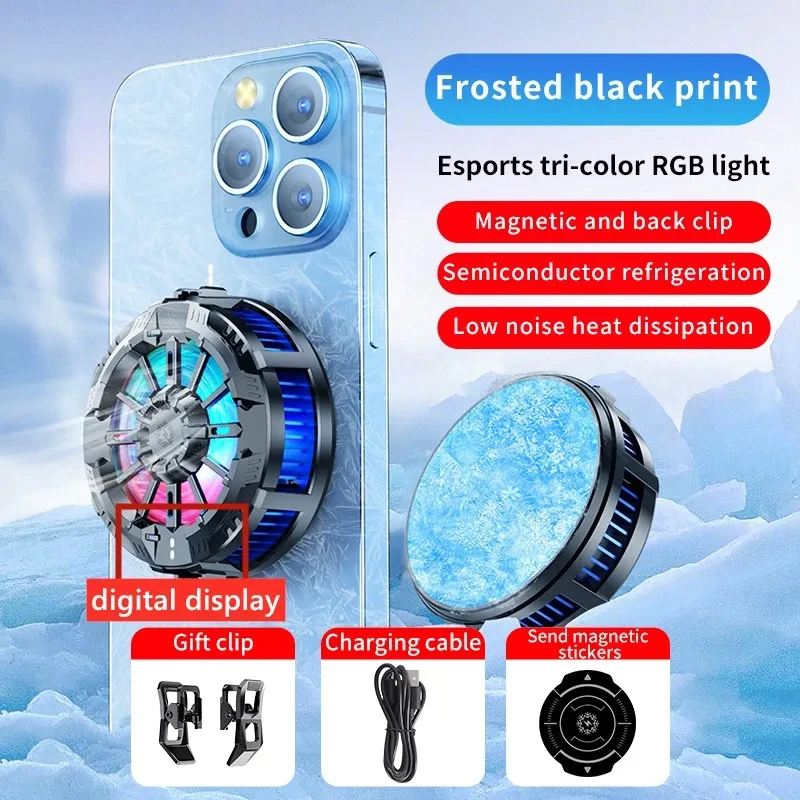 Magnetický a zadný klip Mobile Phone Gaming Cooler s digitálnym displejom RGB Cool Phone Cooler pre mobilné e-športy živé vysielanie