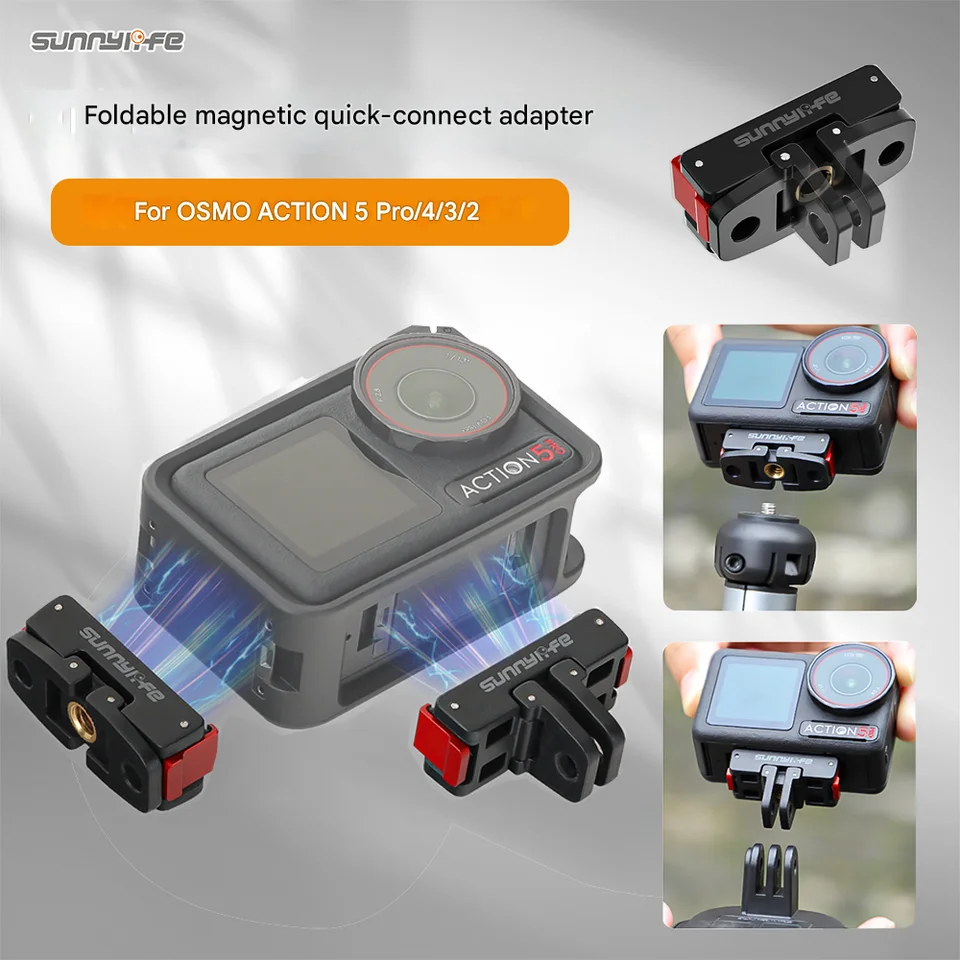 Magnetický adaptér SuunyLife pre akciu DJI Osmo Action 5 PRO 4/3/2 Skladacie rýchle uvoľnenie pre akciu 5 4