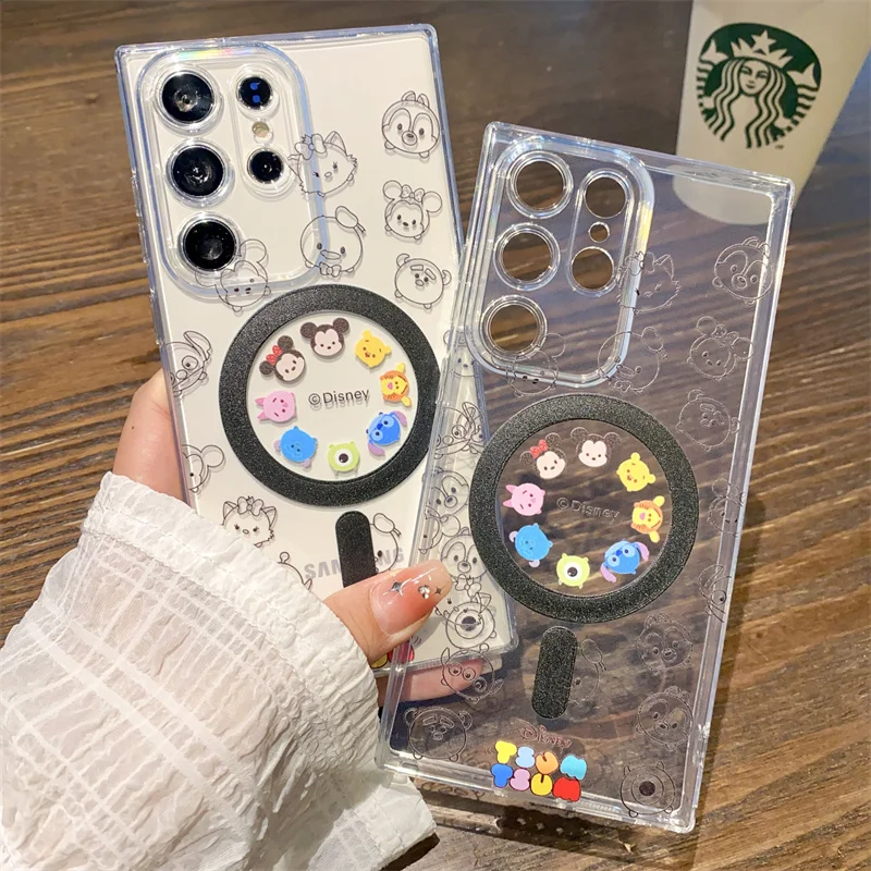 Magnetický bezdrôtový náboj Disney pre prípad Magsafe pre samsung Galaxy S23 S22 S24 S25 Ultra šokavý priehľadný priehľadný kryt