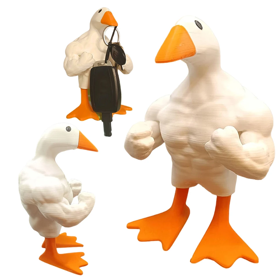 Magnetický držiak kľúčov husacieho držiaka svalová kačica ozdoba vtipná husacia socha Keychain živica žart