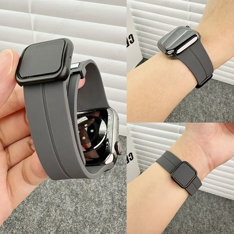 Magnetický remienok pre Apple Watch Series 9 8 7 6 SE 5 4 3 2 1 45 mm 44 mm 42 mm 41 mm 40 mm Silikónová športová skupina pre IWATCH ULTRA 2 49MM