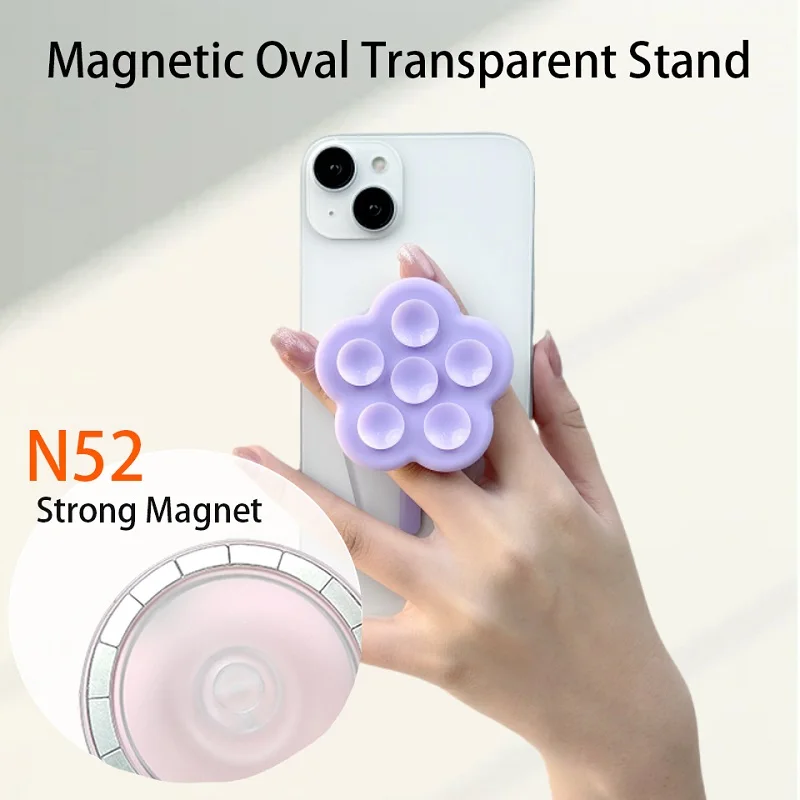 Magnetický stojan na telefón pre iPhone 15 14 13 12 Expanding Flower Oval Clear Stand Grip Socket Držiteľ prsteňa Držiak na telefón Phone