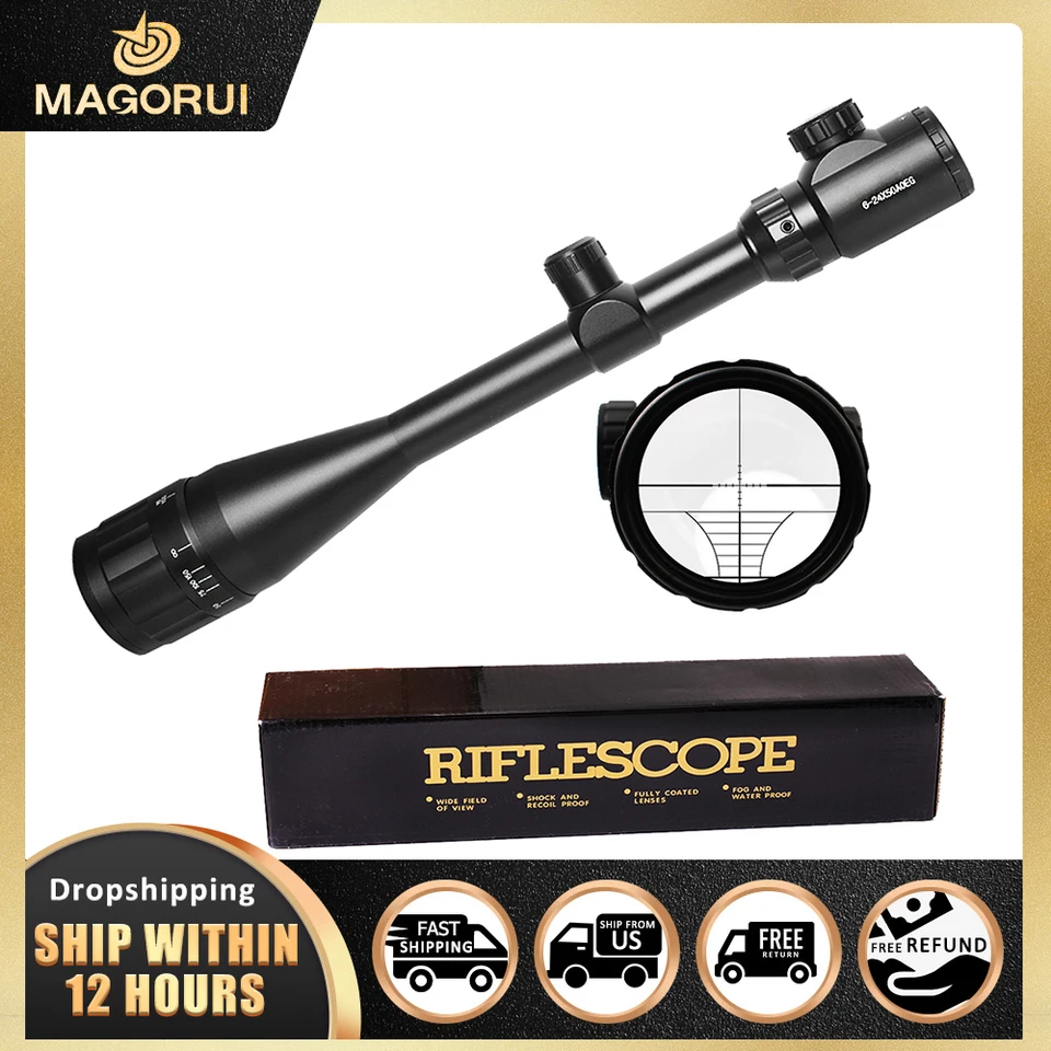 Magorui 6-24x50 AoE Optical Rifle Scope Lov Lov Green Red Optical Sight taktiká pušky pre vzduchovú pištoľ