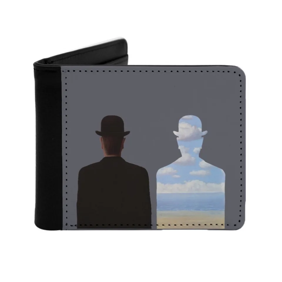 Magritte Pánska peňaženka čierna ulica Styl Strue Krátka peňaženka s držiteľom kreditnej karty Magritte Surrealistic surrealizmus personalizovaný