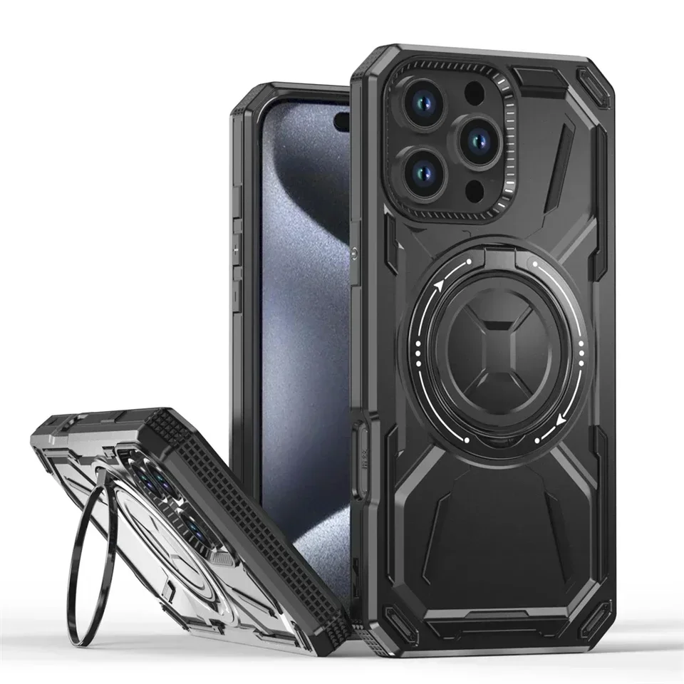 Magsafe puzdro pre iPhone 16 15 14 13 12 12 Pro Max Plus Magnetické bezdrôtové nabíjanie 360 ​​Rotate Kickstand Armor Ring Shock odolný voči nárazu