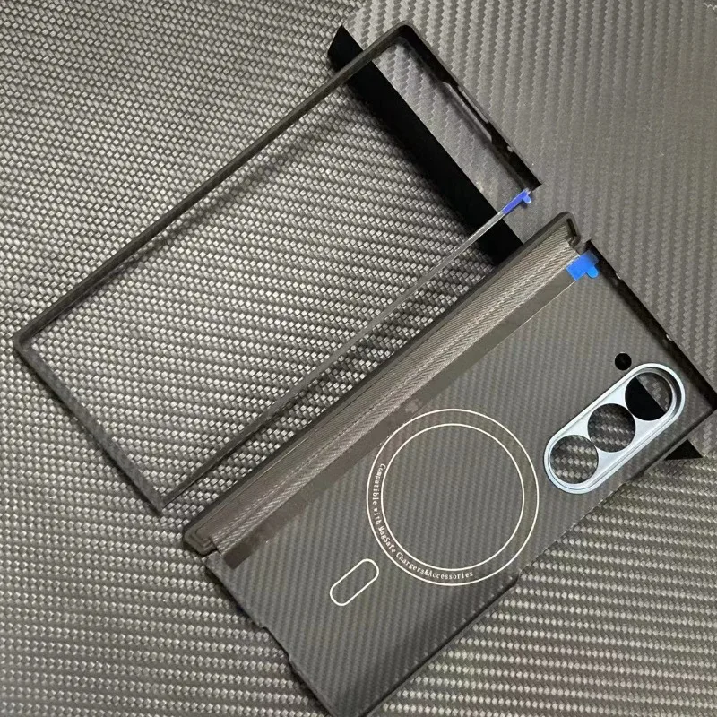 Magsafe puzdro pre Samsung Galaxy Z Fold 6 uhlíkové puzdro Magnetické sacie skladacie sklopné obrazovky Centrálna os Aramid Fiber Ochranná škrupina
