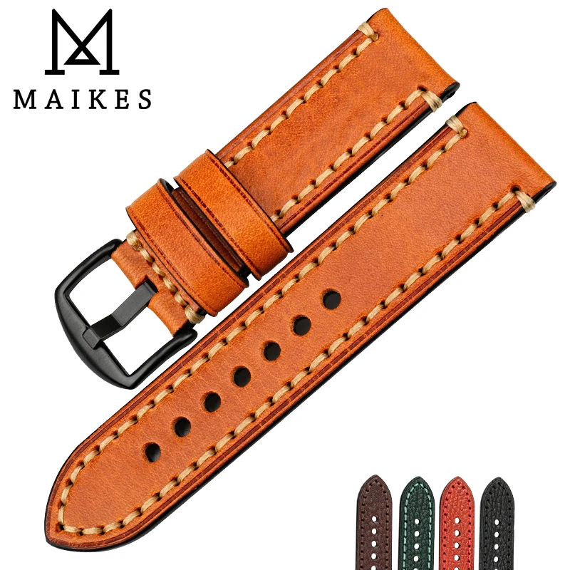 MAIKES hodinky Doplnky hodinky pre panerai fosílne originálne kožené popruhy hnedé 20 22 24 26 mm náramok hodiniek