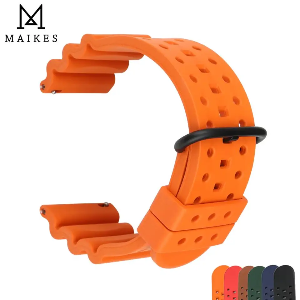 Maikes Kvalitná fluór gumové hodinky 20 mm 22 mm 24 mm rýchle vydanie Bar Sport Watch Band vhodné pre každý remienok na hodinky značky