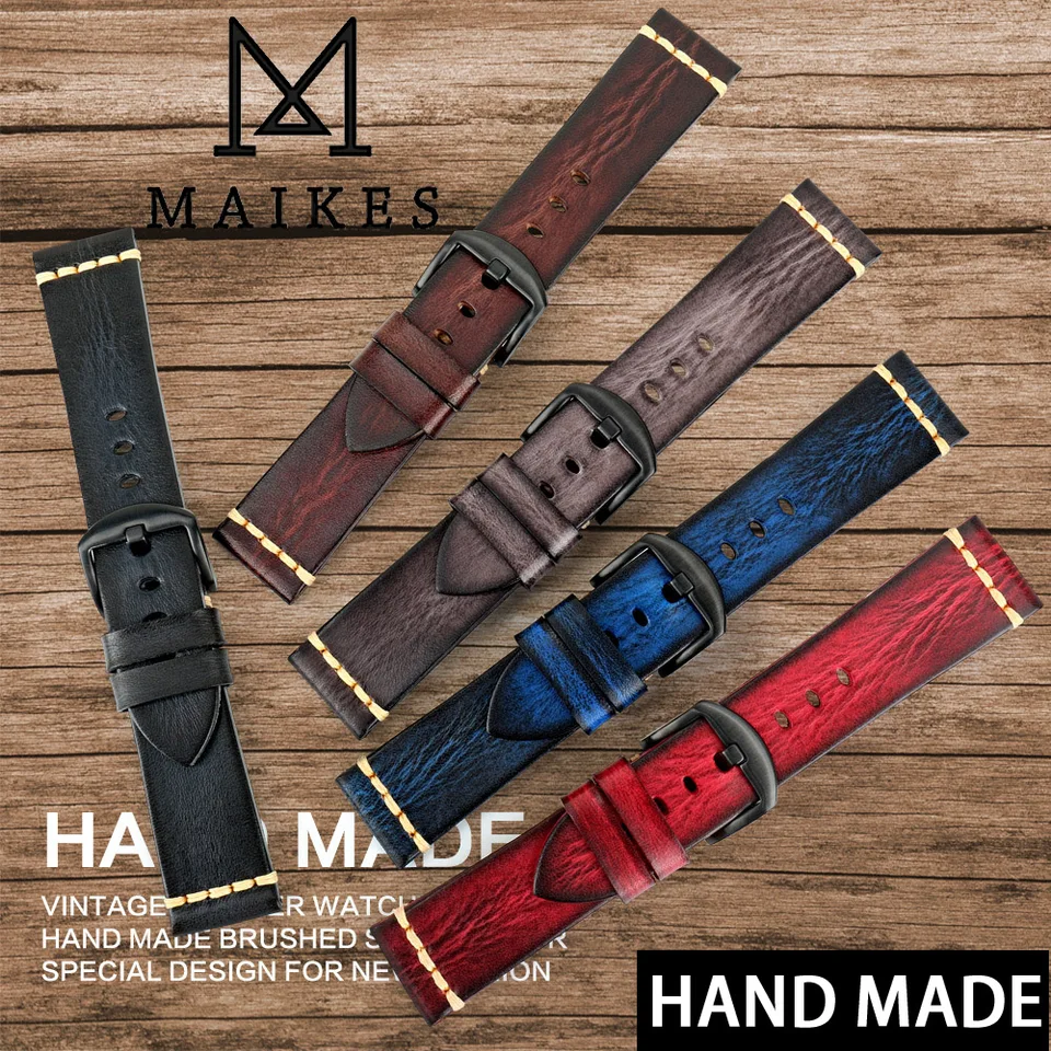 Maikes ručne vyrobené kravské kožené hodinky remienok 7 Farby K dispozícii Vintage Watch Band 20 mm 22 mm 24 mm pre Panerai Citizen Casio Seiko