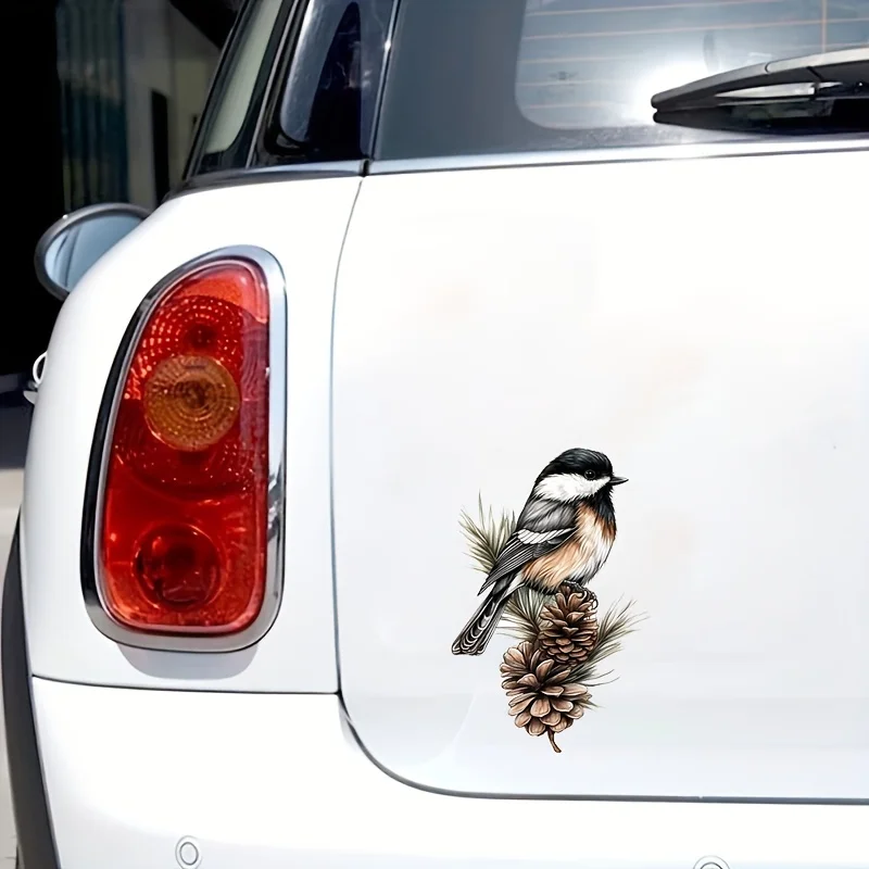 Maine Black Capped Chickadee Bird White Pine Knenička a kvetina strapcov vinylová nálepka pre auto, notebook, pohárik, viac