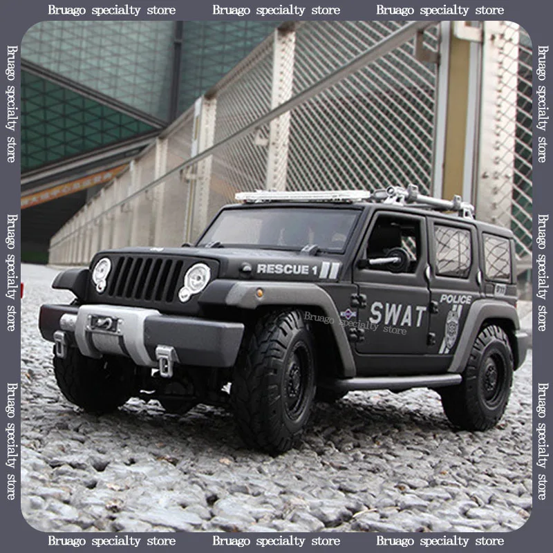 Maisto 1:18 Koncept policajného automobilu Jeep Matte Black Trojan Man Model Model simulácia zliatiny zliatiny Model Collection Ornament Mužská hračka