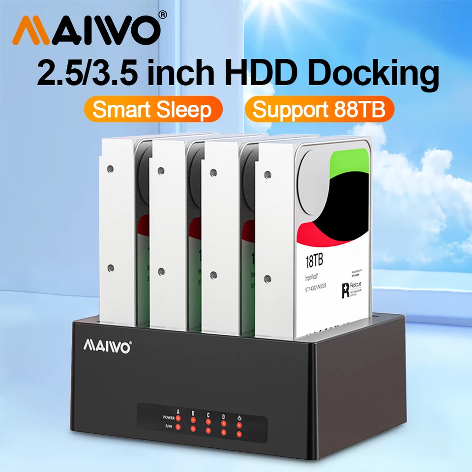 Maiwo 4 Bay Pevný disk USB 3.1 Externý viacbodový 2,5 a 3,5 palca HDD SDD Docking Station Box s uasp