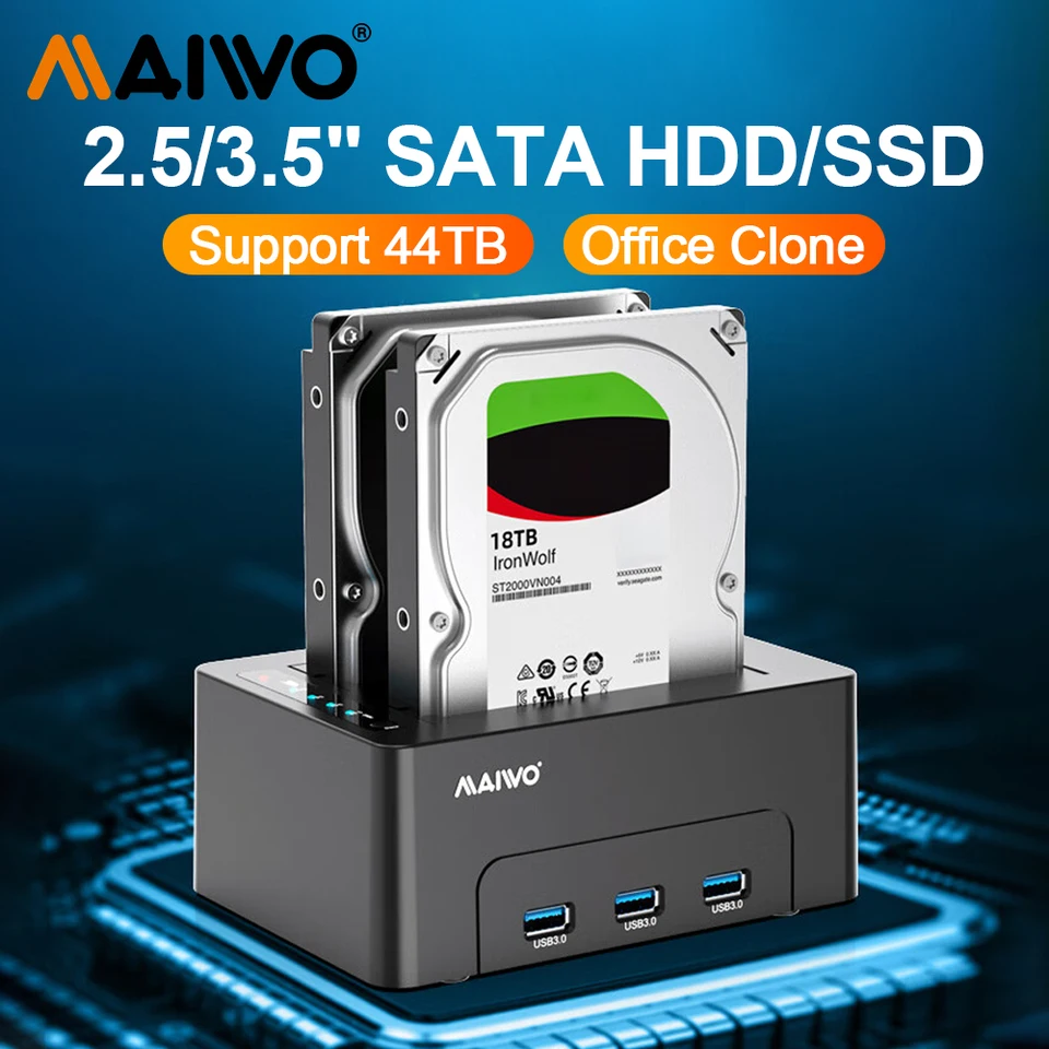 Maiwo Offline Clone 2 Bay Docking Docking Station Puzdro pre 2,5/3,5 palca SATA HDD SSD s 2,1A Rýchle nabíjanie USB3.0 Rozšírenie USB3.0