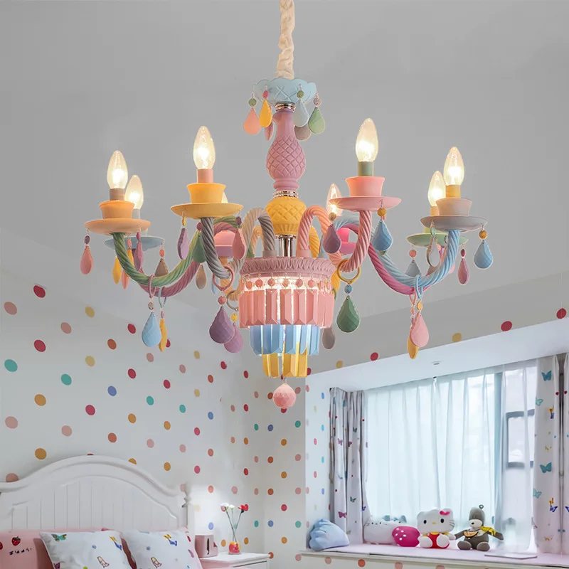 Makarónové svetlá LED sviečka svetlo Detská spálňa Princess Room Decor Lighting Svietidlá európske deti dúhový luster