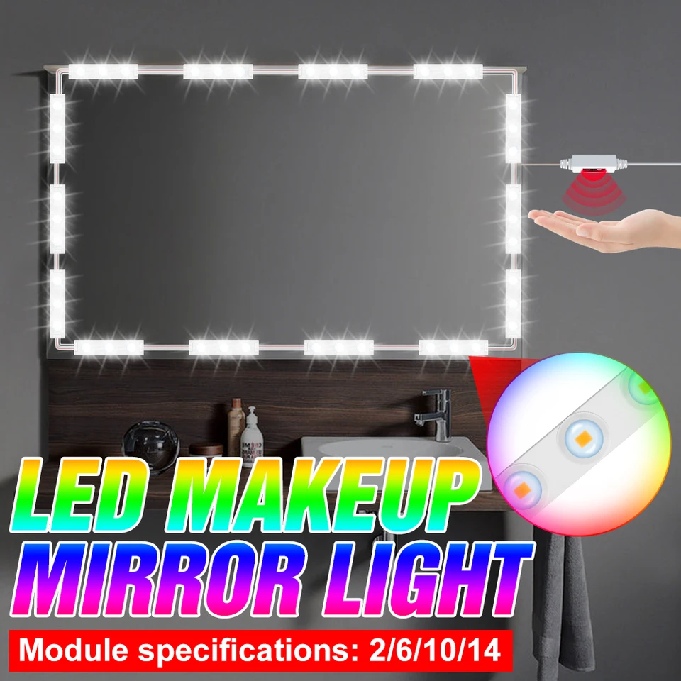 Make -up zrkadlo Light Vanity Ručné snímač LED stena LED LAMP STREBAJNÁ TAJETOVÝ STADLOD LED kozmetické zrkadlo svetlo svetlo make -up márnosť USB