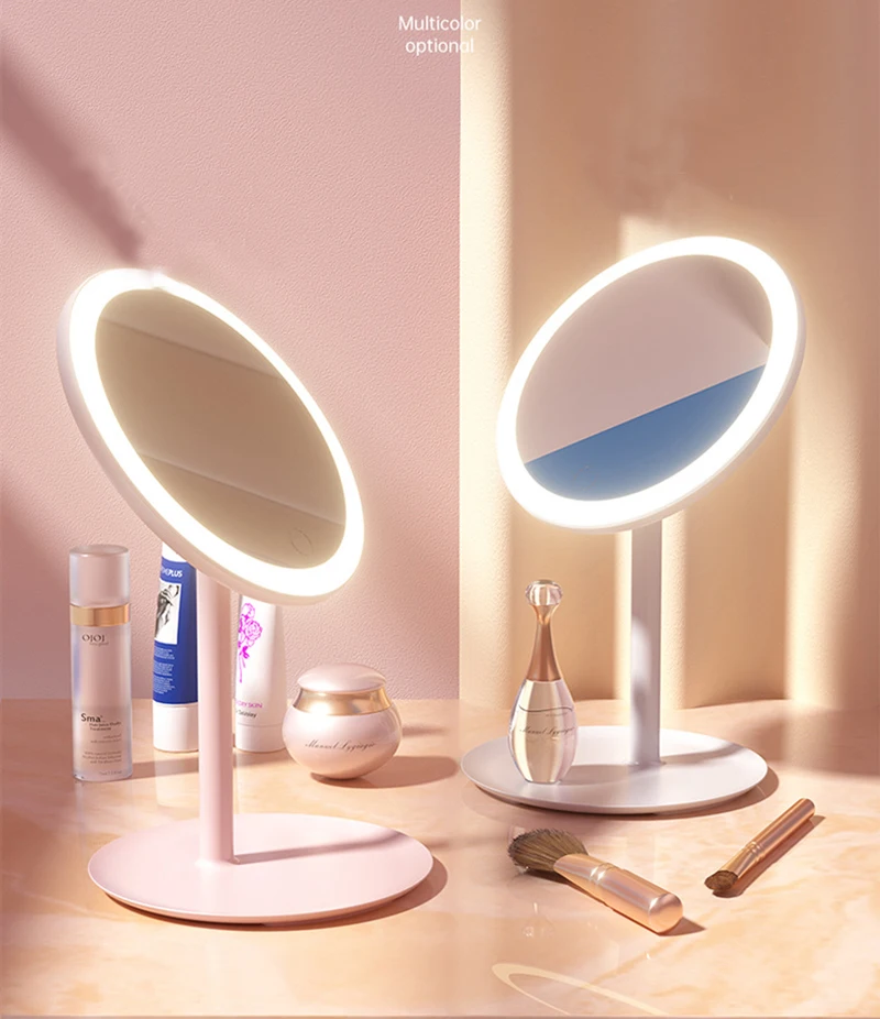 Make -up zrkadlo s LED svetlom USB prenosné odnímateľné stolové zrkadlo nastaviteľné Tricolor HD Light Dropshiping Travel Home Tool