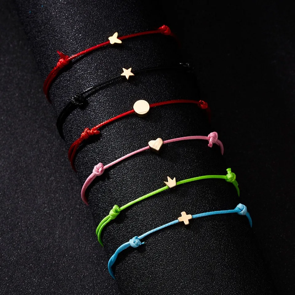 Make Wish Crown päťhviezdičky krížové srdcové tkané papierové náramky nastaviteľné šťastné červené struny náramky femme šperky