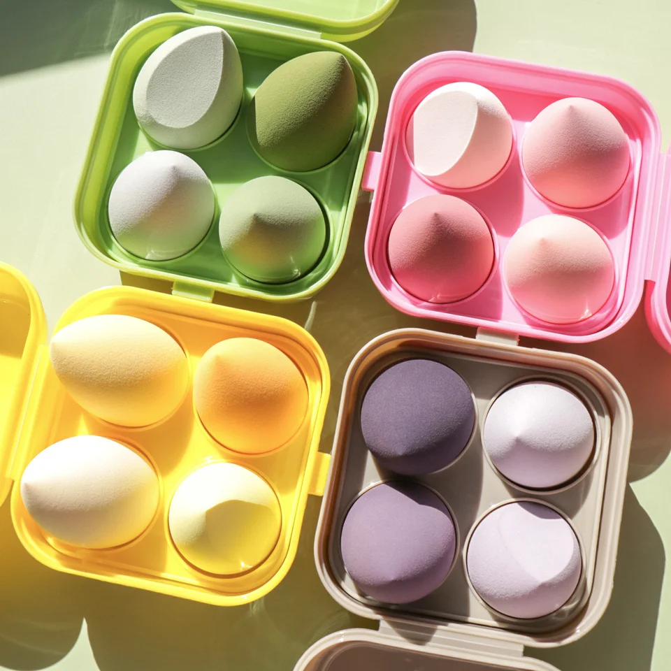 Makeup Blender Sponge 4ks/Set Cosmetic Puff Egg s úložným boxom Beauty Foundation Práškový červenanie špongie Nástroj Dámske make -up súprava