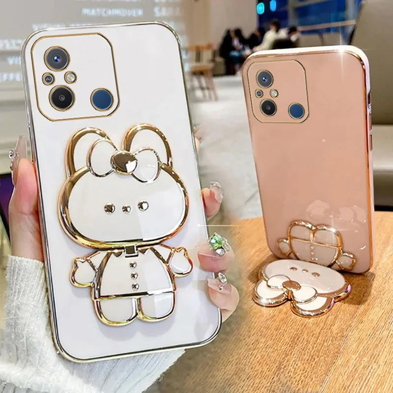 Makeup Mirror Cute Rabbit Phone Pase Puzdro pre Xiaomi Redmi 12C Redmi12C Girl Žena