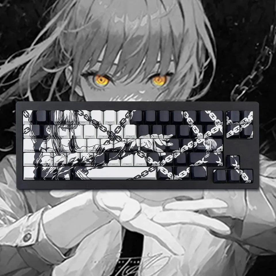 Makima Anime Keycaps Cartoon 130 klávesy PBT Keycap Chreey Keycaps Japan Japan Key Cap Dye-Sub Mechanické klávesové čiapky pre 64/68/71/108